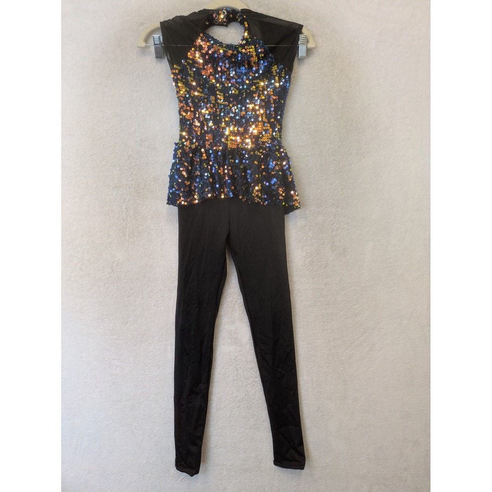 Weissman‎ Sequin Peplum Unitard Girl's Size MC Rainbow Sparkle Dance Costume